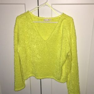 So neon yellow light fuzzy v neck sweater